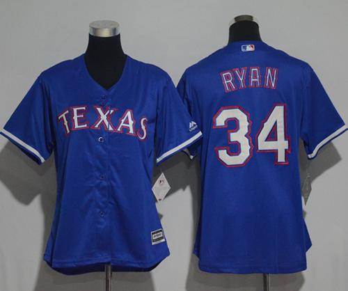 Rangers #34 Nolan Ryan Blue Alternate Women's Stitched Baseball Jersey