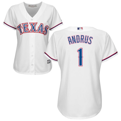 Rangers #1 Elvis Andrus White Home Women's Stitched Baseball Jersey