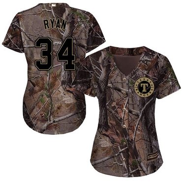 Rangers #34 Nolan Ryan Camo Realtree Collection Cool Base Women's Stitched Baseball Jersey