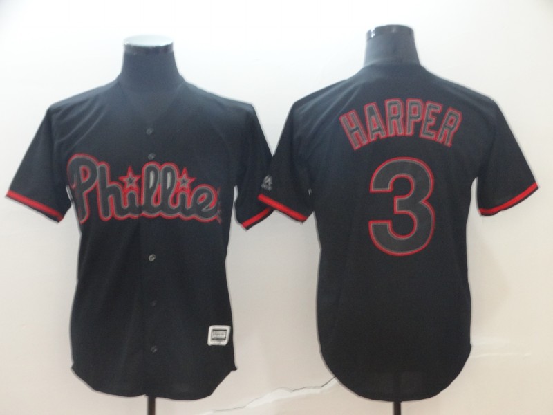 Men's Philadelphia Phillies 3 Bryce Harper Black Shadow Legend Cool Base Jersey