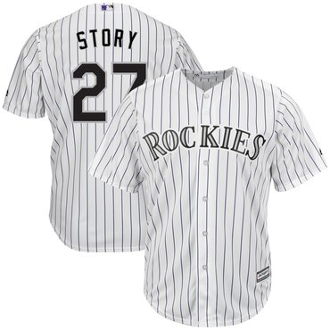 Men's Colorado Rockies 27 Trevor Story White Cool Base Jersey