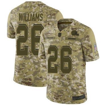 Browns #26 Greedy Williams Camo Men's Stitched Football Limited 2018 Salute To Service Jersey