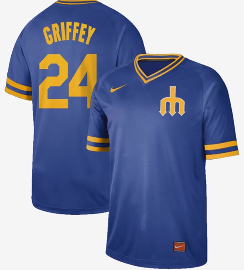 Mariners #24 Ken Griffey Royal Authentic Cooperstown Collection Stitched Baseball Jersey