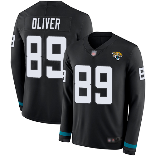 Jaguars #89 Josh Oliver Black Team Color Men's Stitched Football Limited Therma Long Sleeve Jersey