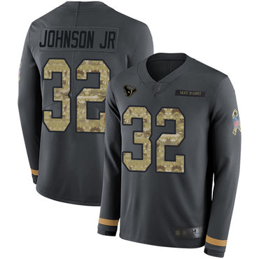 Texans #32 Lonnie Johnson Jr. Anthracite Salute to Service Men's Stitched Football Limited Therma Long Sleeve Jersey