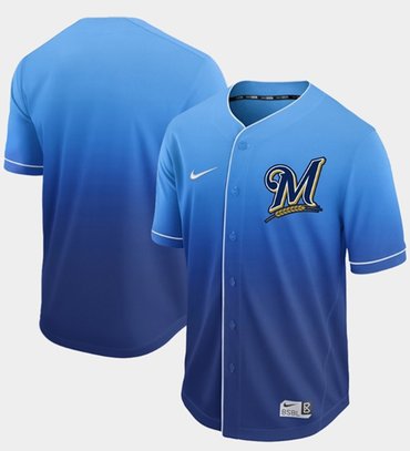 Brewers Blank Royal Fade Authentic Stitched Baseball Jersey