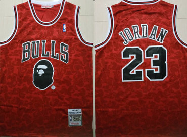 Bulls Bape 23 Michael Jordan Red 1997-98 Hardwood Classics Jersey