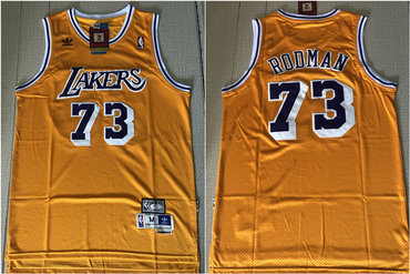 Lakers 73 Dennis Rodman Yellow Hardwood Classics Jersey