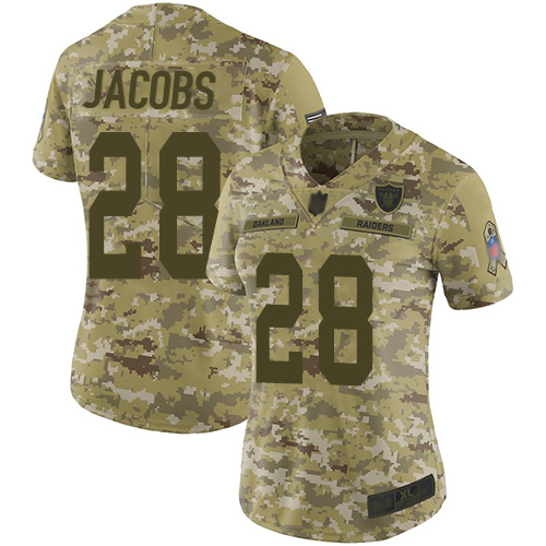 Raiders #28 Josh Jacobs Camo Women's Stitched Football Limited 2018 Salute to Service Jersey