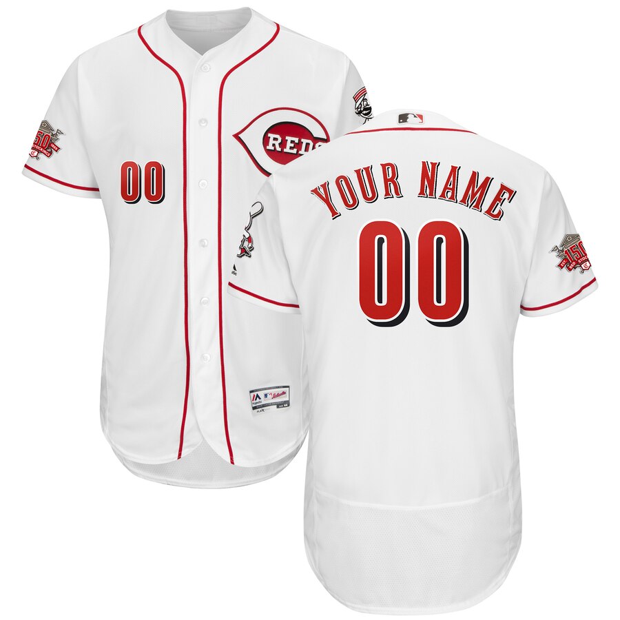 Men's Cincinnati Reds Customized White 150th Anniversary FlexBase Jersey