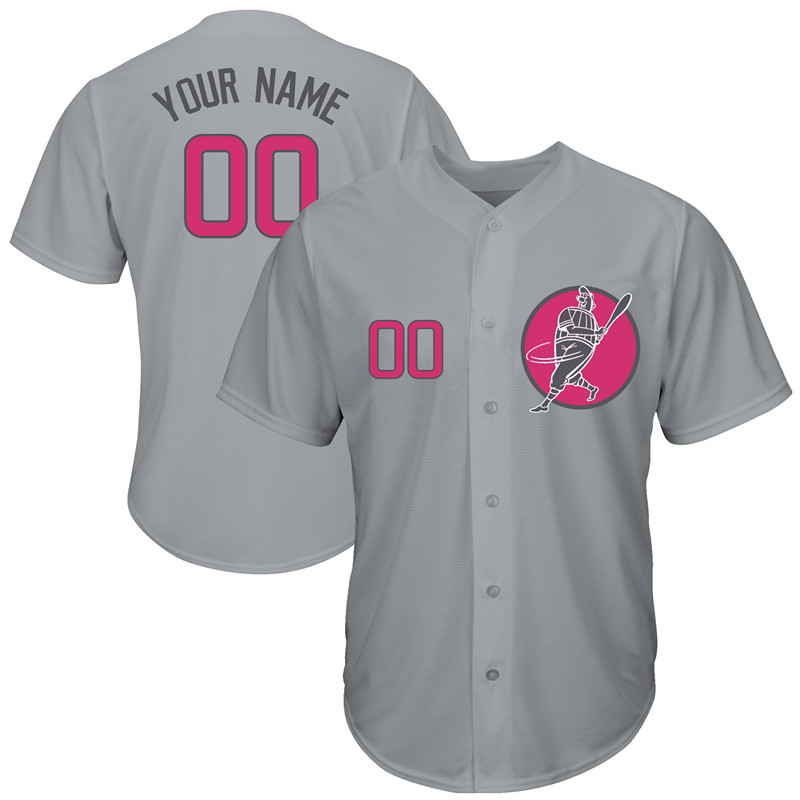 Cubs Gray Men's Customized Pink Logo Cool Base New Design Jersey