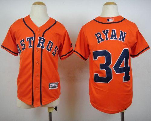 Astros #34 Nolan Ryan Orange Cool Base Stitched Youth Baseball Jersey