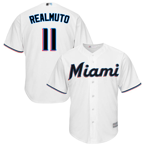 Marlins #11 JT Realmuto White Cool Base Stitched Youth Baseball Jersey