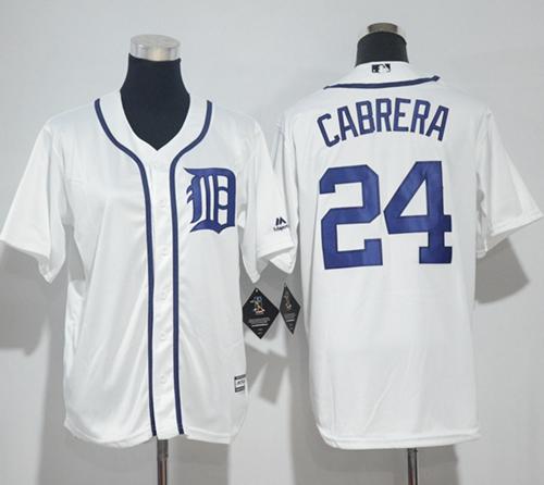 Tigers #24 Miguel Cabrera White Cool Base Stitched Youth Baseball Jersey