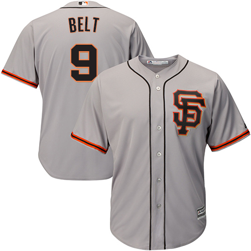 Giants #9 Brandon Belt Grey Road 2 Cool Base Stitched Youth Baseball Jersey