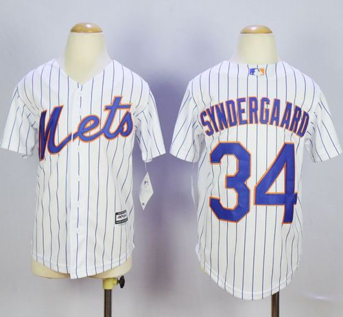 Mets #34 Noah Syndergaard White(Blue Strip) Home Cool Base Stitched Youth Baseball Jersey