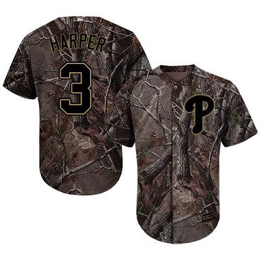 Phillies #3 Bryce Harper Camo Realtree Collection Cool Base Stitched Youth Baseball Jersey