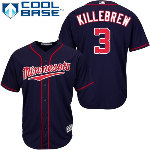 Twins #3 Harmon Killebrew Navy blue Cool Base Stitched Youth Baseball Jersey