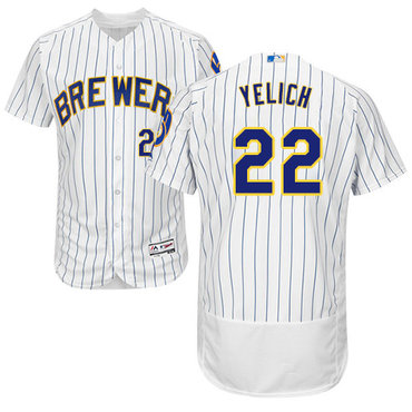 Brewers #22 Christian Yelich White Strip Flexbase Authentic Collection Stitched Baseball Jersey