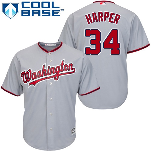 Nationals #34 Bryce Harper Grey Cool Base Stitched Youth Baseball Jersey