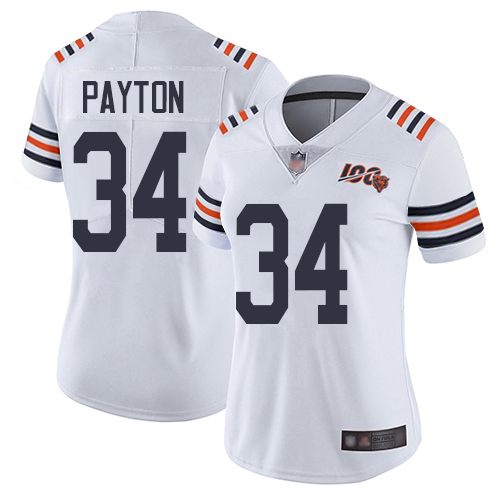 Bears #34 Walter Payton White Alternate Women's Stitched Football Vapor Untouchable Limited 100th Season Jersey