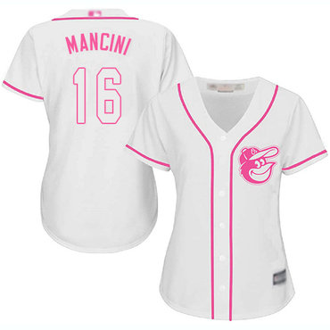 Orioles #16 Trey Mancini White Pink Fashion Women's Stitched Baseball Jersey