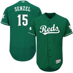 Cincinnati Reds #15 Nick Senzel Men's Authentic Majestic Flex Base Celtic Collection Green Jersey