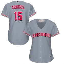 Cincinnati Reds #15 Nick Senzel Women's Replica Majestic Cool Base Road Gray Jersey