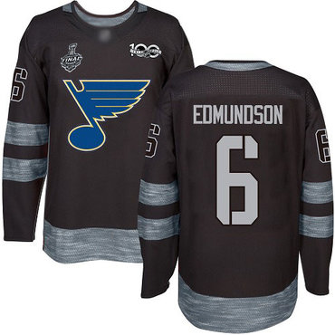 Blues #6 Joel Edmundson Black 1917-2017 100th Anniversary Stanley Cup Final Bound Stitched Hockey Jersey