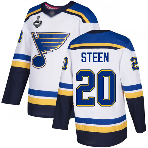 Men's St. Louis Blues #20 Alexander Steen White Road Authentic 2019 Stanley Cup Final Bound Stitched Hockey Jersey