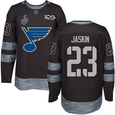 Men's St. Louis Blues #23 Dmitrij Jaskin Black 1917-2017 100th Anniversary 2019 Stanley Cup Final Bound Stitched Hockey Jersey