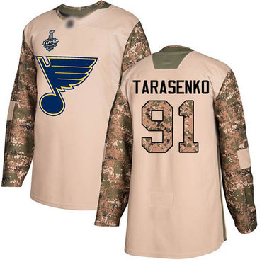 Men's St. Louis Blues #91 Vladimir Tarasenko Camo Authentic 2017 Veterans Day 2019 Stanley Cup Final Bound Stitched Hockey Jersey