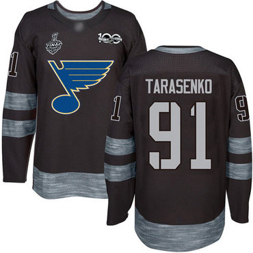 Men's St. Louis Blues #91 Vladimir Tarasenko Black 1917-2017 100th Anniversary 2019 Stanley Cup Final Bound Stitched Hockey Jersey