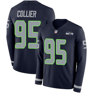 Seahawks #95 L.J. Collier Steel Blue Team Color Men's Stitched Football Limited Therma Long Sleeve Jersey