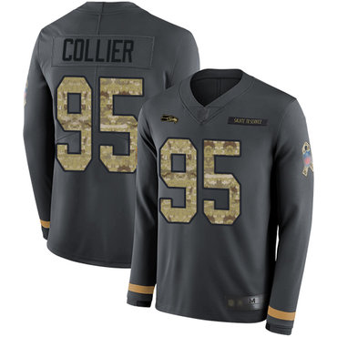 Seahawks #95 L.J. Collier Anthracite Salute to Service Men's Stitched Football Limited Therma Long Sleeve Jersey