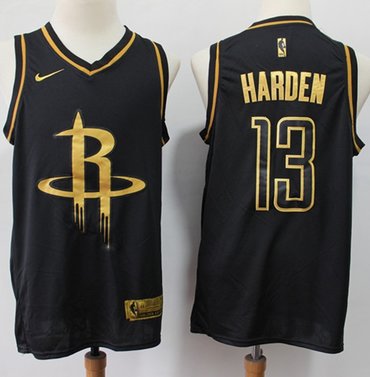 Rockets #13 James Harden Black Gold Basketball Swingman Limited Edition Jersey