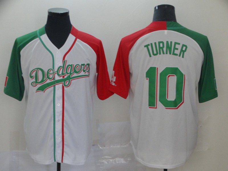 Dodgers #10 Justin Turner White Red Green Split Cool Base Stitched Baseball Jersey