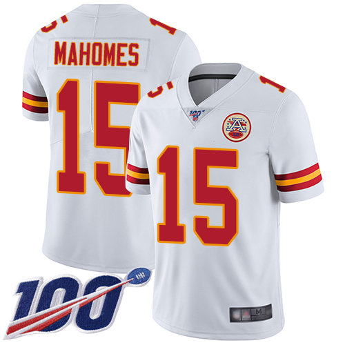 Kansas City Chiefs #15 Patrick Mahomes White Men's Stitched Football 100th Season Vapor Limited Jersey