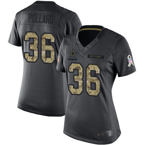 Cowboys #36 Tony Pollard Black Women's Stitched Football Limited 2016 Salute to Service Jersey