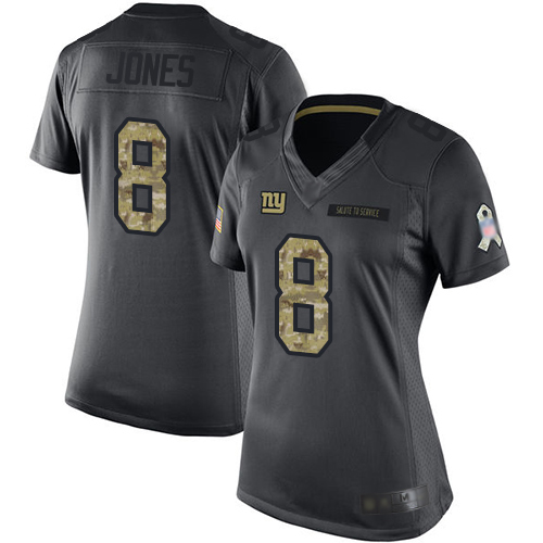 Giants #8 Daniel Jones Black Women's Stitched Football Limited 2016 Salute to Service Jersey