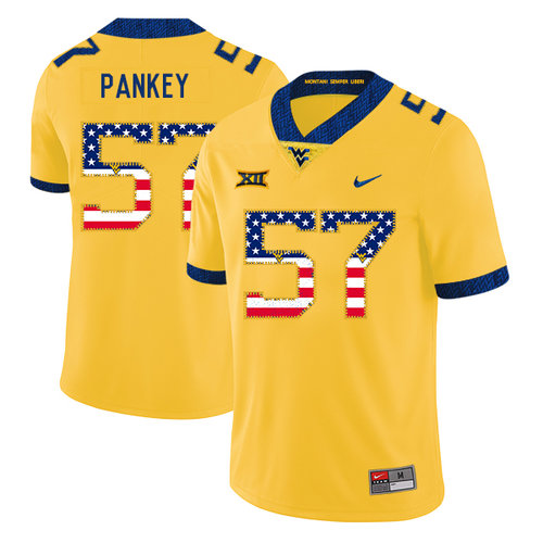 West Virginia Mountaineers 57 Adam Pankey Yellow USA Flag College Football Jersey