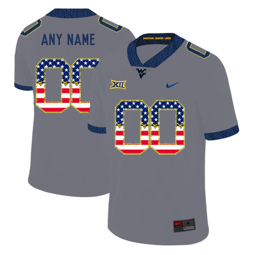 West Virginia Mountaineers Customized Gray USA Flag College Football Jersey