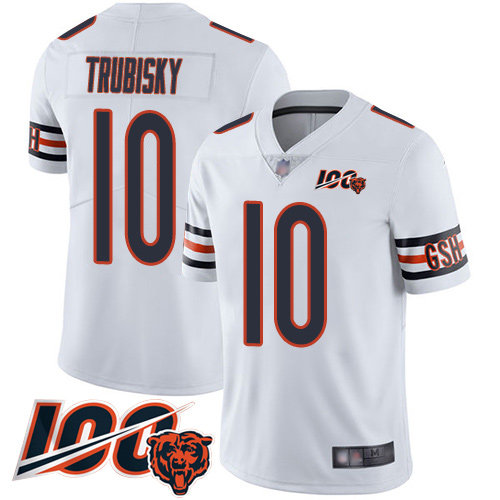 Bears #10 Mitchell Trubisky White Men's Stitched Football 100th Season Vapor Limited Jersey