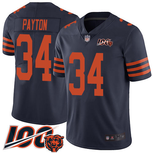 Bears #34 Walter Payton Navy Blue Alternate Men's Stitched Football 100th Season Vapor Limited Jersey