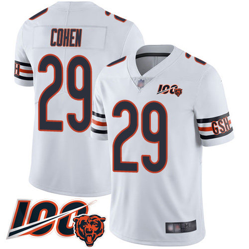 Bears #29 Tarik Cohen White Men's Stitched Football 100th Season Vapor Limited Jersey