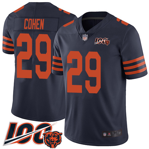 Bears #29 Tarik Cohen Navy Blue Alternate Men's Stitched Football 100th Season Vapor Limited Jersey