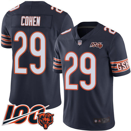 Bears #29 Tarik Cohen Navy Blue Team Color Men's Stitched Football 100th Season Vapor Limited Jersey