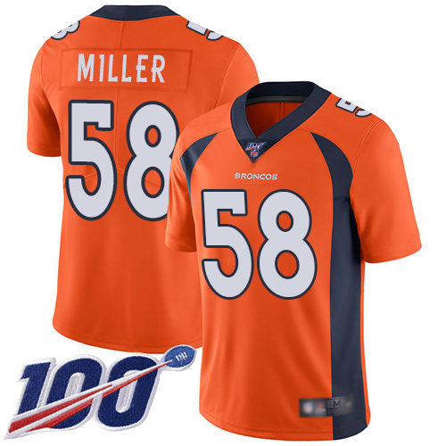 Broncos #58 Von Miller Orange Team Color Men's Stitched Football 100th Season Vapor Limited Jersey