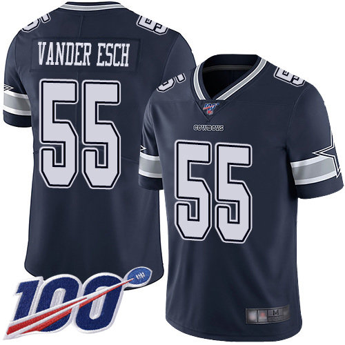 Cowboys #55 Leighton Vander Esch Navy Blue Team Color Men's Stitched Football 100th Season Vapor Limited Jersey