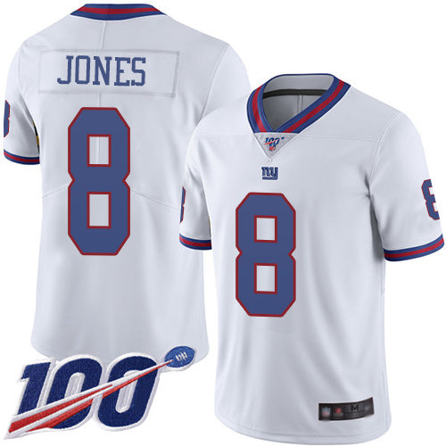 Giants #8 Daniel Jones White Men's Stitched Football Limited Rush 100th Season Jersey